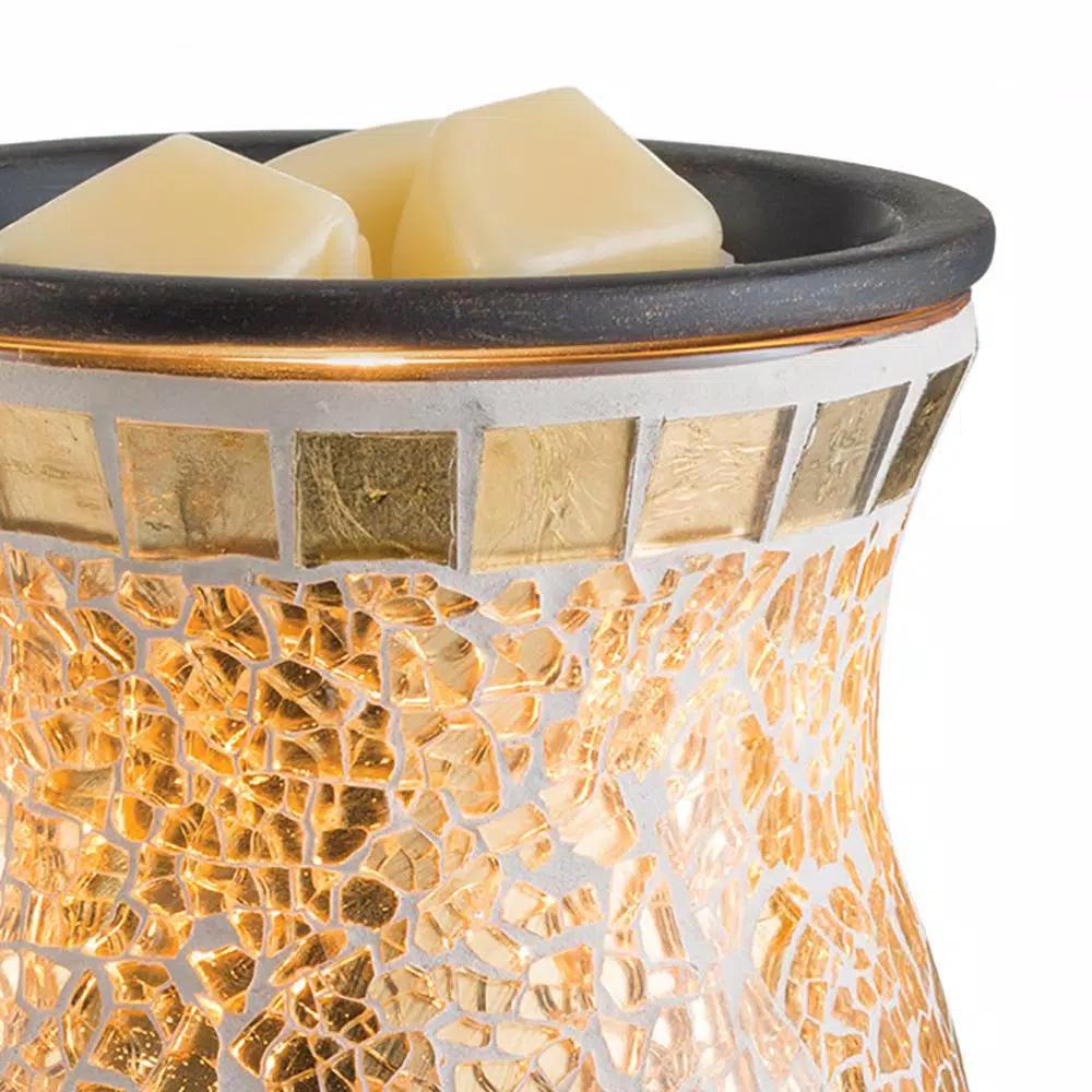 Candle Warmers Etc 8.8 in. Gilded Glass Illumination Fragrance Warmer with Gold Mosaic Design