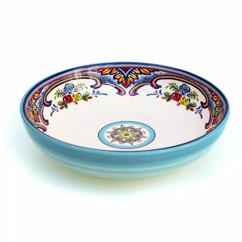 Euro Ceramica Zanzibar 4-Piece Earthenware Pasta Bowl Set, Multi-Color Bohemian Style