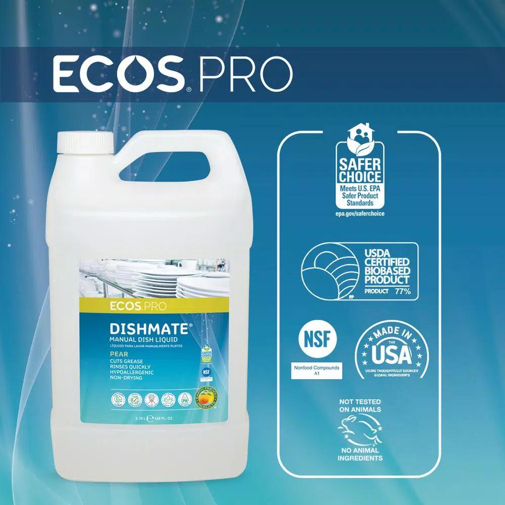 ECOS Pro Dishmate Manual Dishwashing Liquid, Pear Scent, 128 oz.