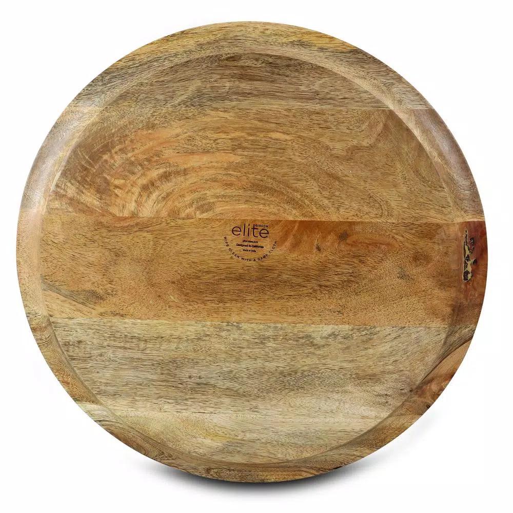 Gibson Elite Philomena 16 in. Enameled Mango Wood 2-Section Serving Tray with Handle, Brown