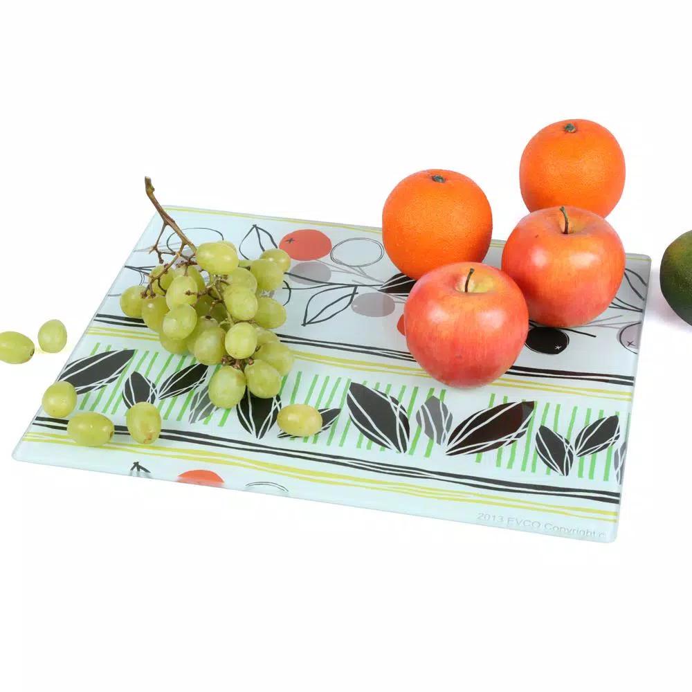 Creative Home Tempered Glass Cutting and Serving Board with Flower Pattern, 11.75 x 15 in.