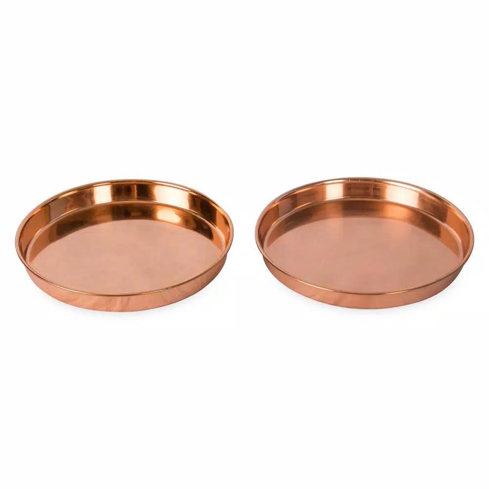 Achla Designs 8.5 in. Round Copper Plated Stainless Steel Decorative Trays, Set of 2