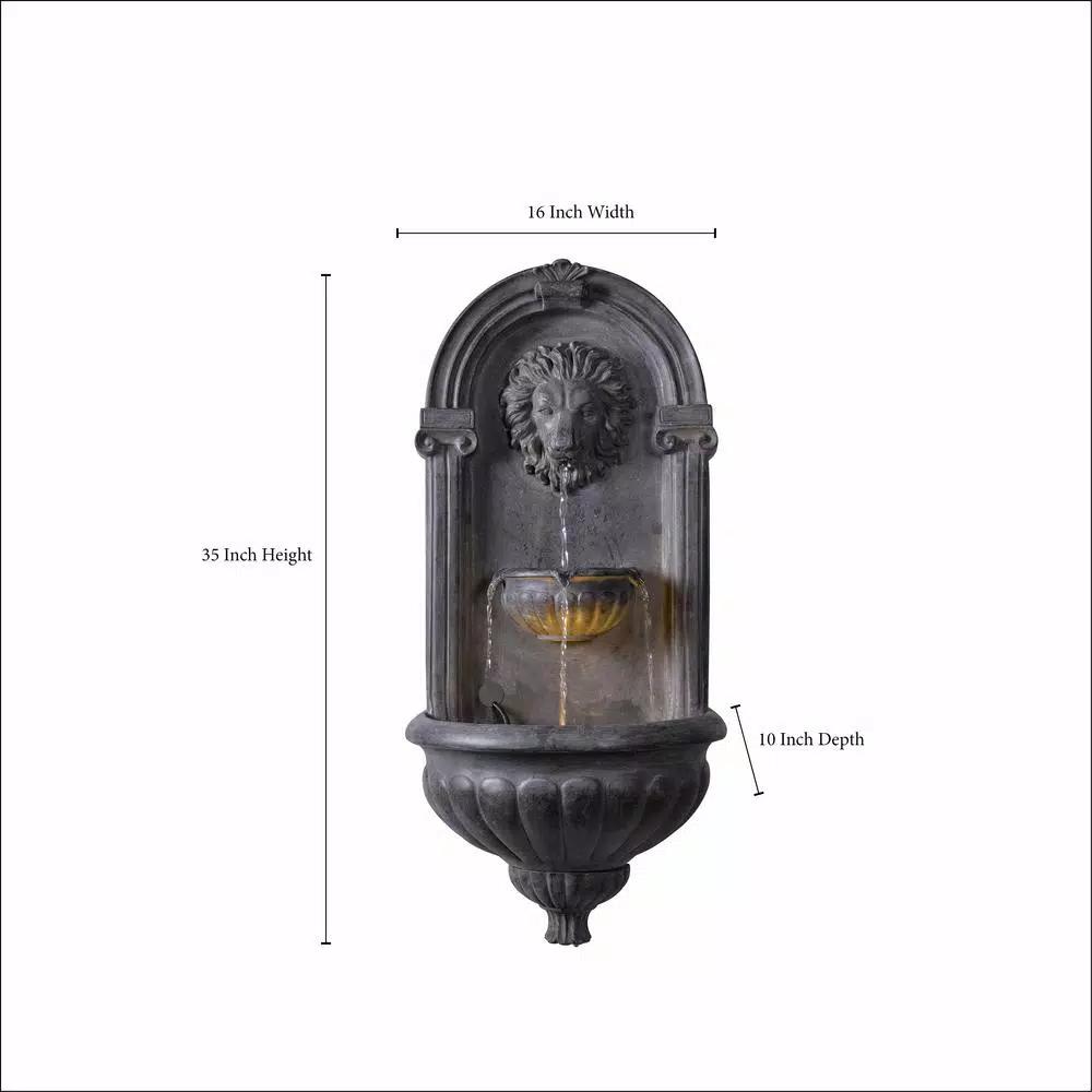 Kenroy Home Royal Resin Wall Fountain with Lion Head Design and LED Light, Zinc Finish