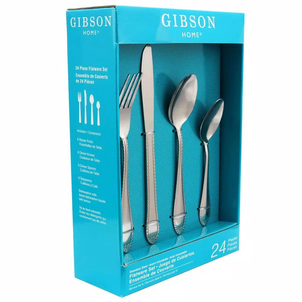 Gibson Home New Wilmington 24-Piece Stainless Steel Flatware Set, Service for 6
