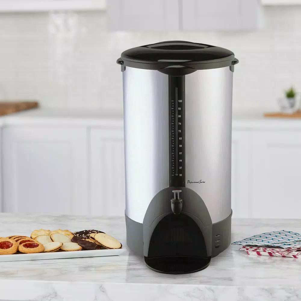 Professional Series 100-Cup Stainless Steel Coffee Urn, 1500W Double Wall Insulated Coffee Maker