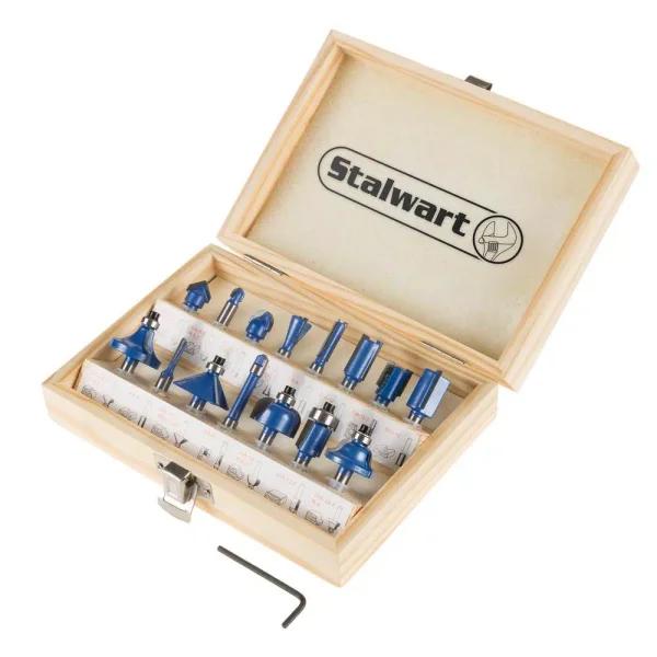 Stalwart 15-Piece Carbide Tipped Router Bit Set with Wooden Storage Case
