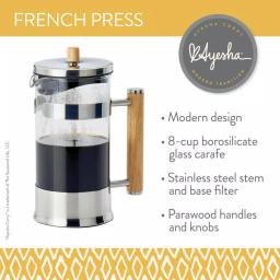 Ayesha Curry Ayesha Collection 8-Cup Glass French Press Coffee Maker with Parawood Accents thumbnail 3