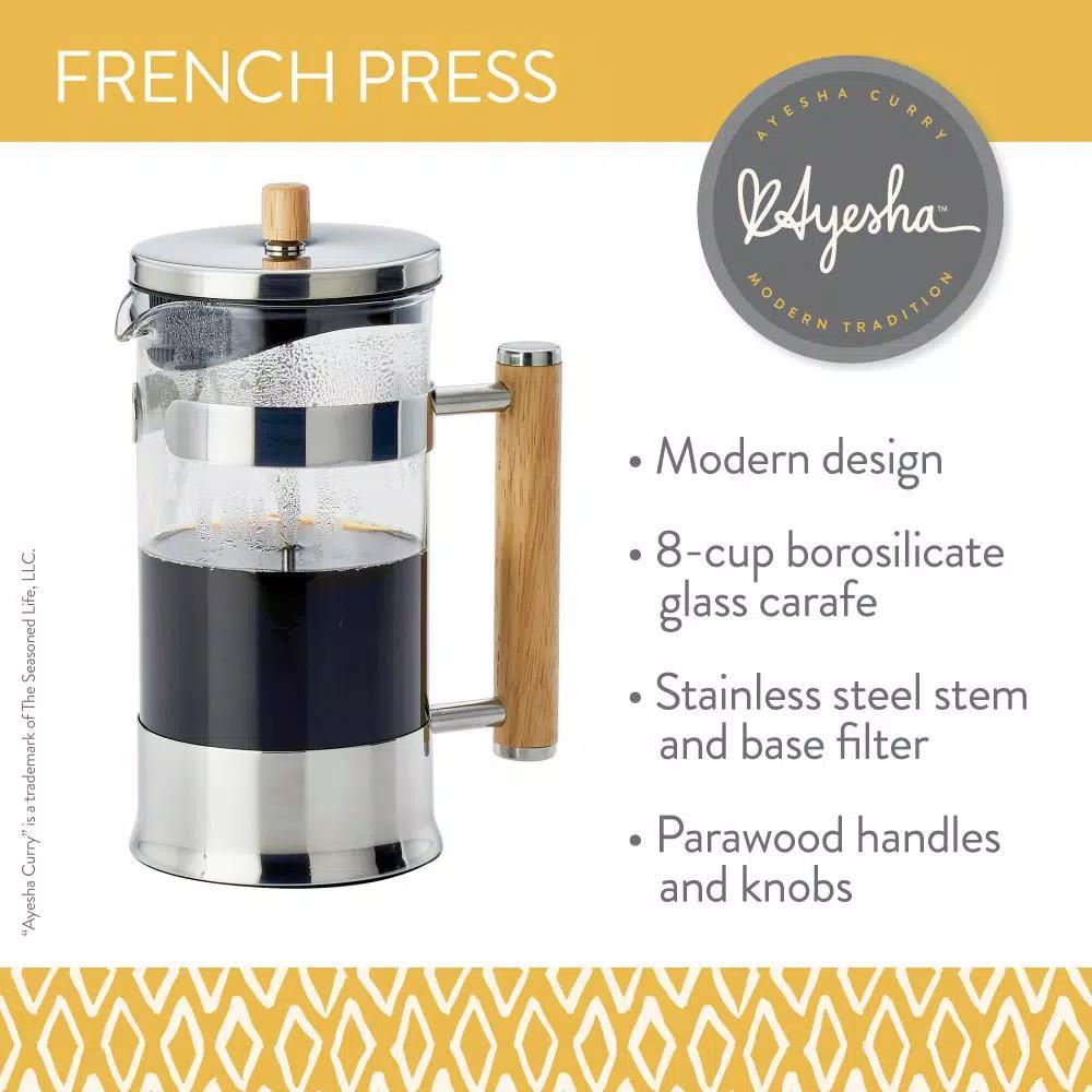 Ayesha Curry Ayesha Collection 8-Cup Glass French Press Coffee Maker with Parawood Accents