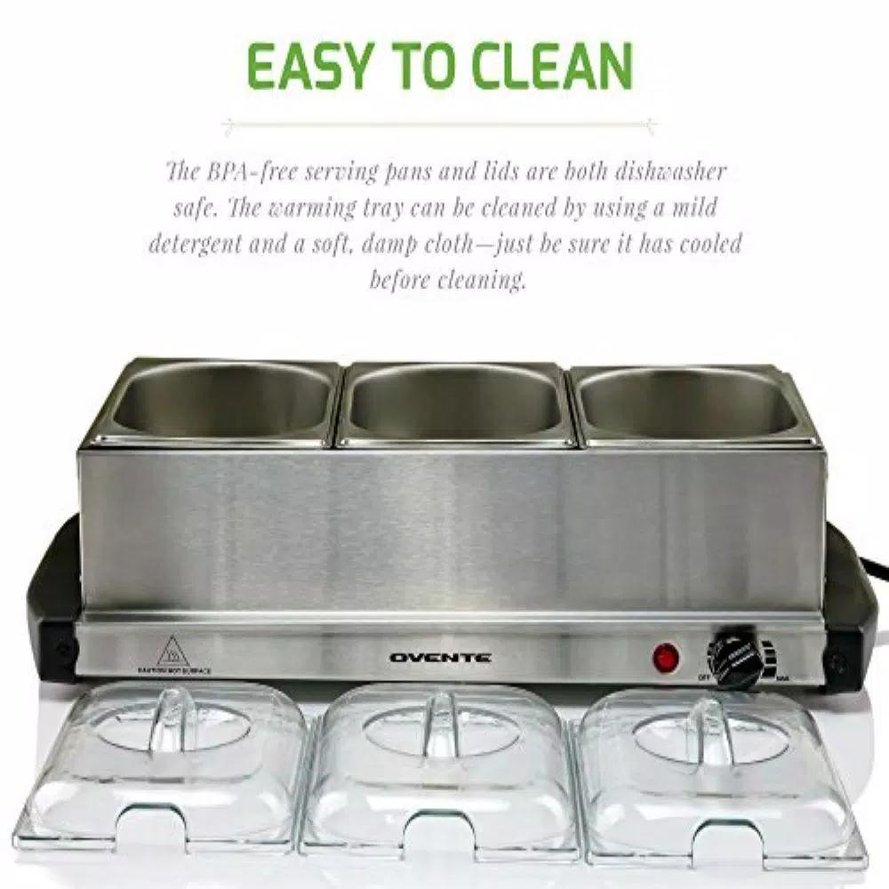Ovente FW153W 3-Tray Buffet Server with Stand-Alone Warming Tray, Stainless Steel