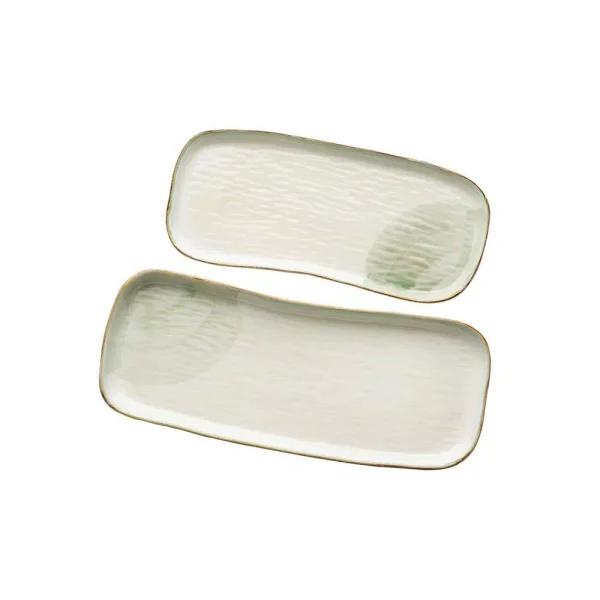Abigails Seaside Ivory and Green Large Ceramic Serving Tray, Handmade in Italy, 18 in. x 7.5 in.