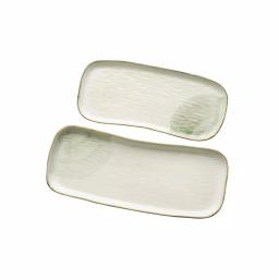 Abigails Seaside Ivory and Green Large Ceramic Serving Tray, Handmade in Italy, 18 in. x 7.5 in. thumbnail 1