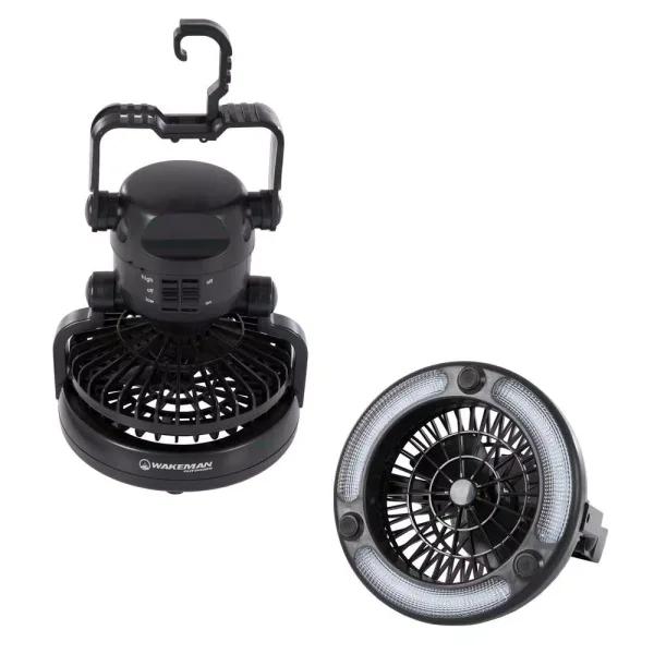 Wakeman Outdoors 2-in-1 LED Camping Lantern and Ceiling Fan, Black