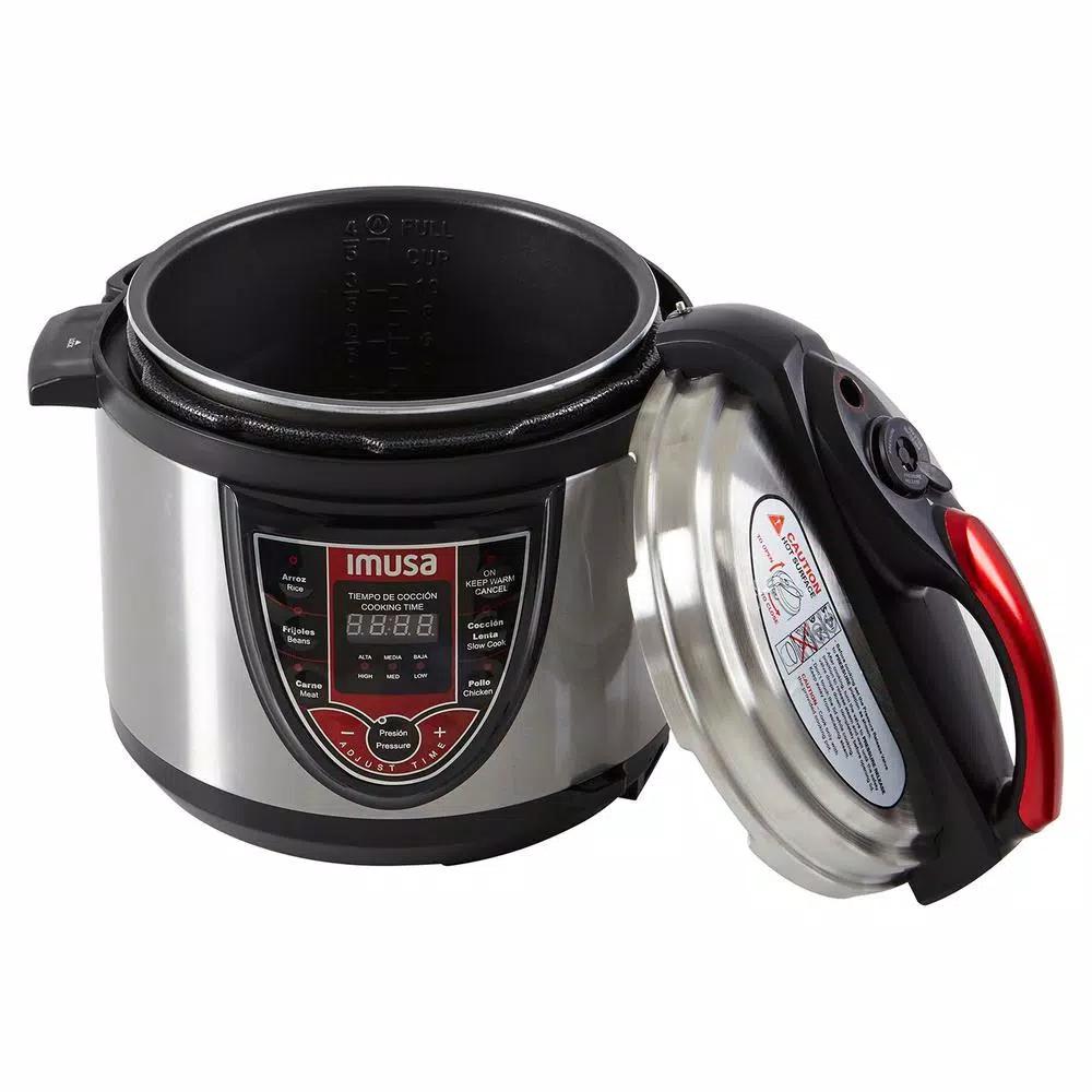 IMUSA 5 Qt. Electric Pressure Cooker, Silver and Red with Digital Display
