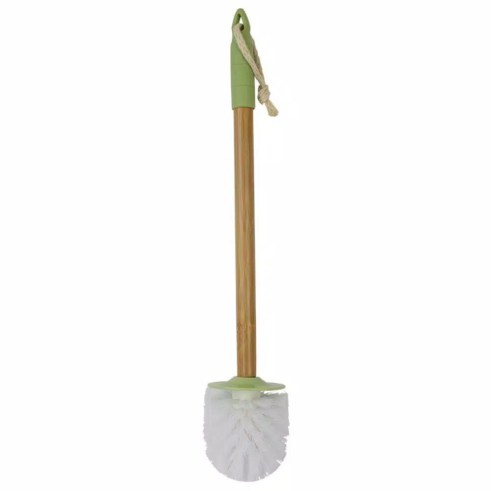 Home Basics Bliss Collection 18.25 in. Bamboo Toilet Brush and Holder Set with Nylon Bristles