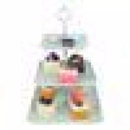 MALACASA 3-Tiered Green Porcelain Square Cupcake Tower Stand - 14.5 in. Dessert Serving Tray thumbnail 6