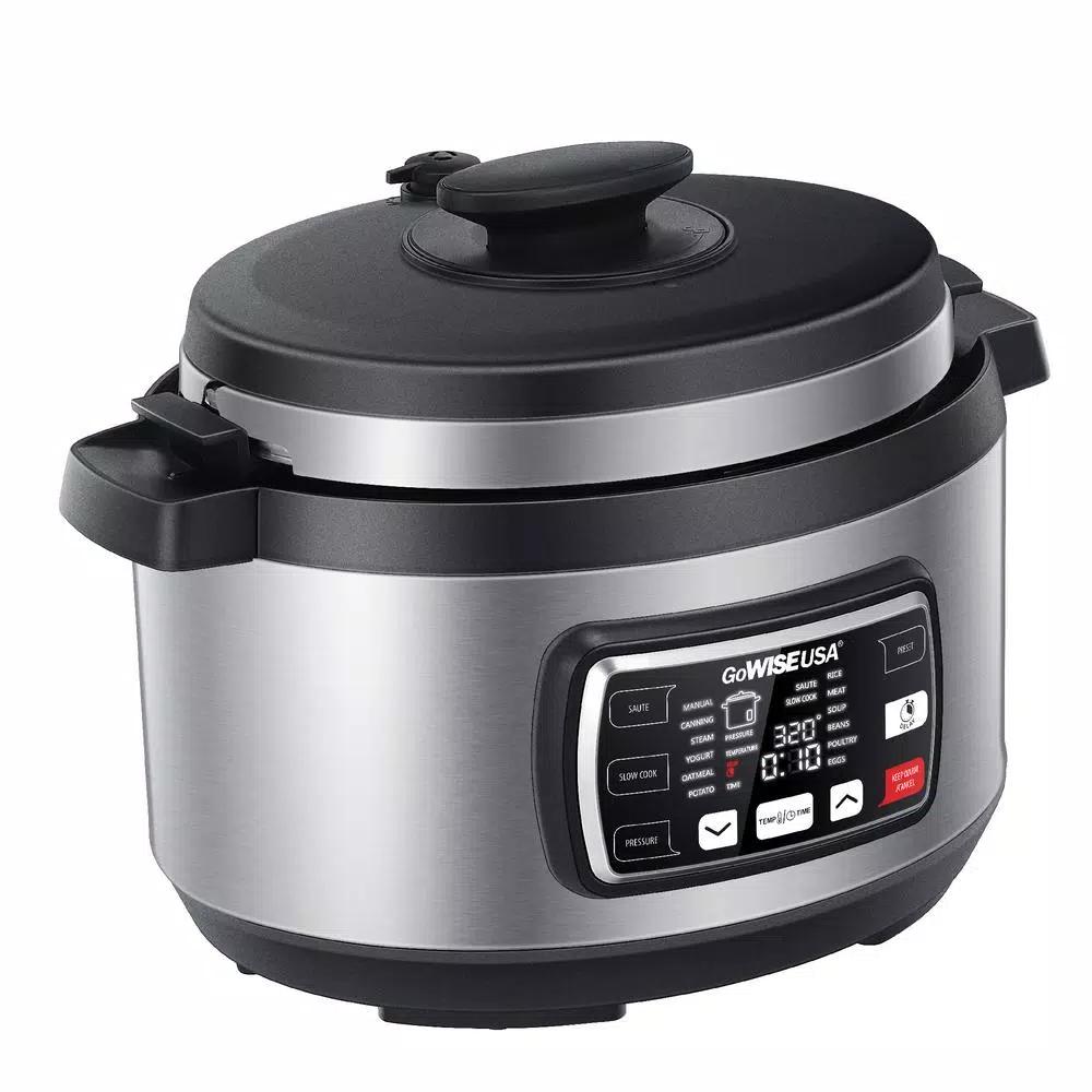 GoWISE USA Ovate 8.5 Qt. Stainless Steel Electric Oval Pressure Cooker with Accessories and 50 Recipes