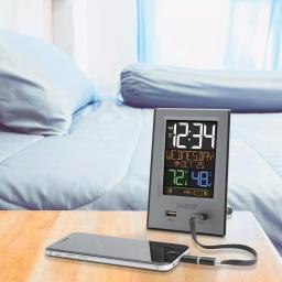 La Crosse Technology Digital Desktop Alarm Clock with Dual USB Charging Ports, Nap Timer, and Temperature/Humidity Display - Silver thumbnail 5