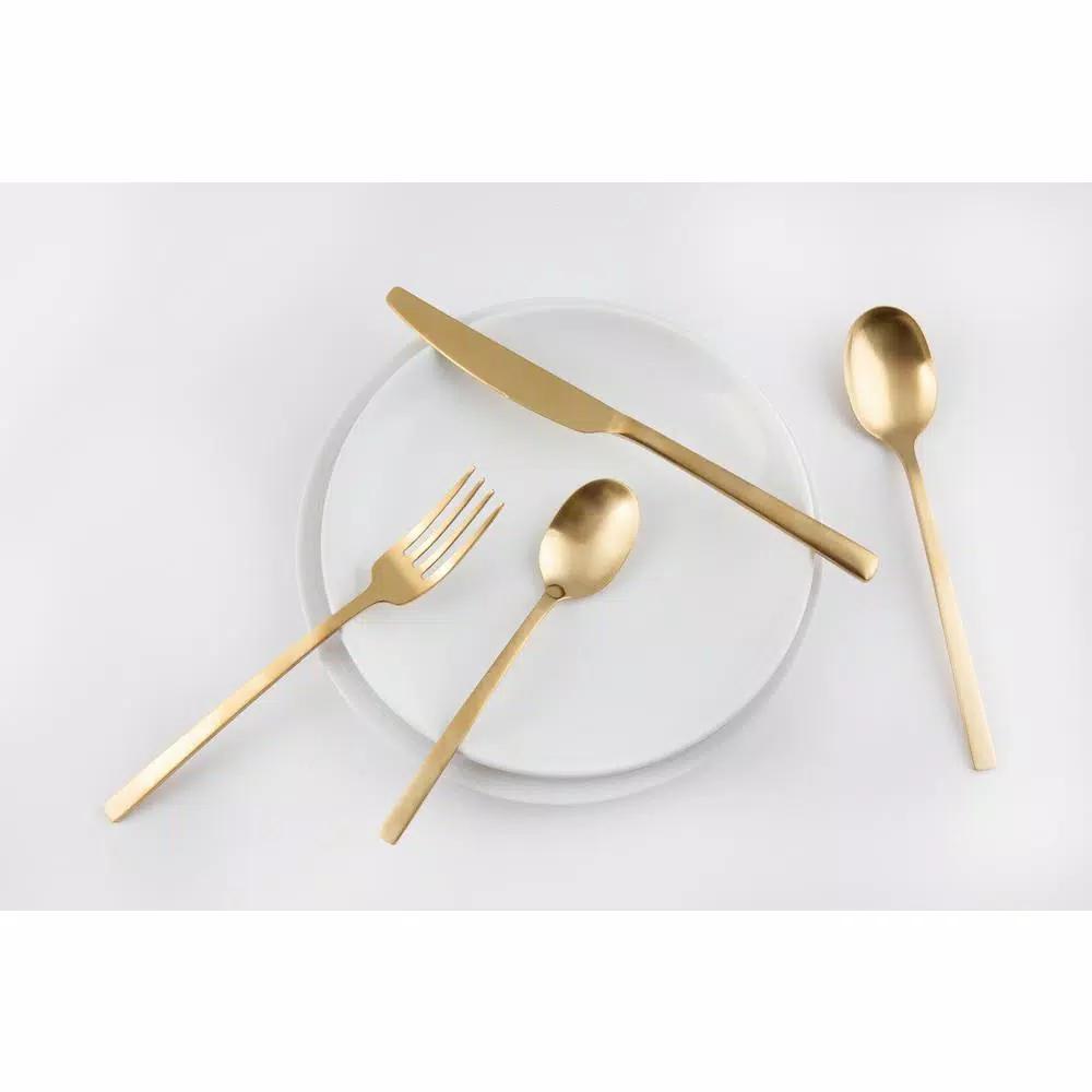 Cambridge Beacon 16-Piece Gold Satin 18/0 Stainless Steel Flatware Set, Service for 4