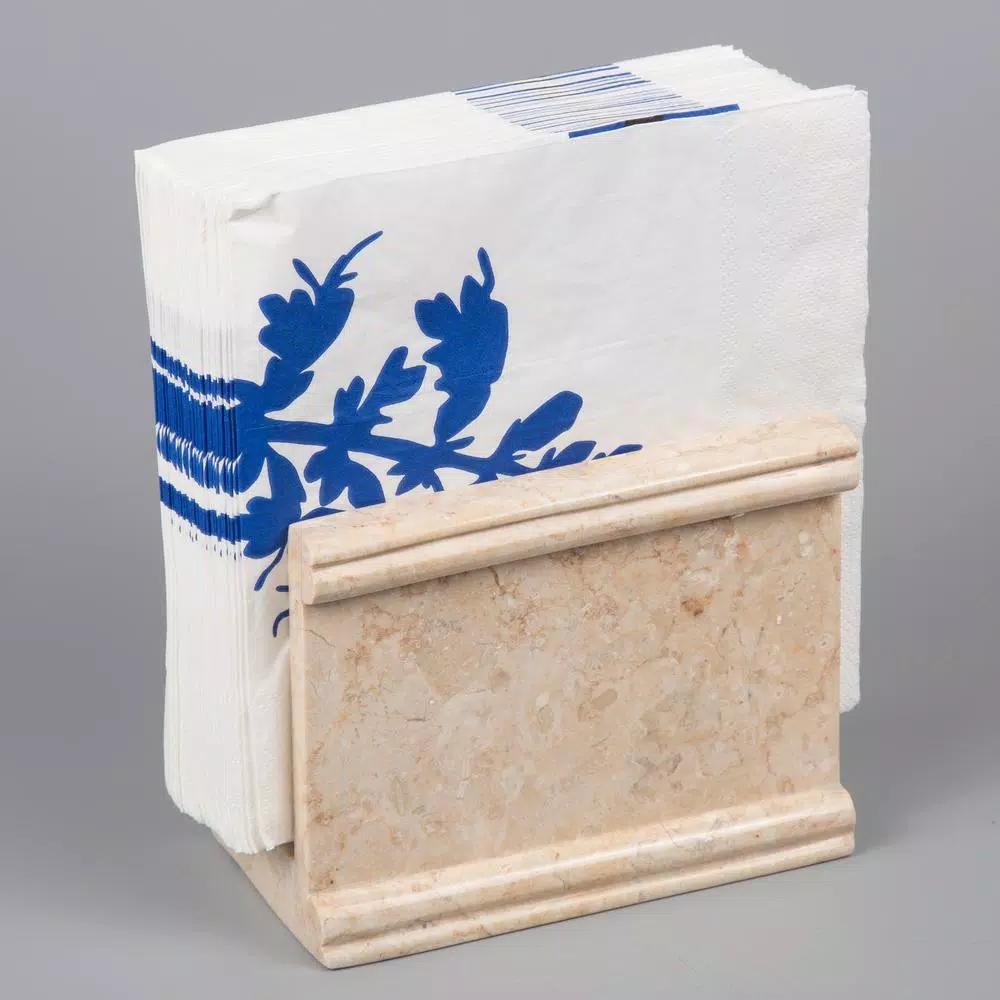 Creative Home Natural Beige Champagne Marble Napkin Holder Stand - Elegant Tabletop Dispenser