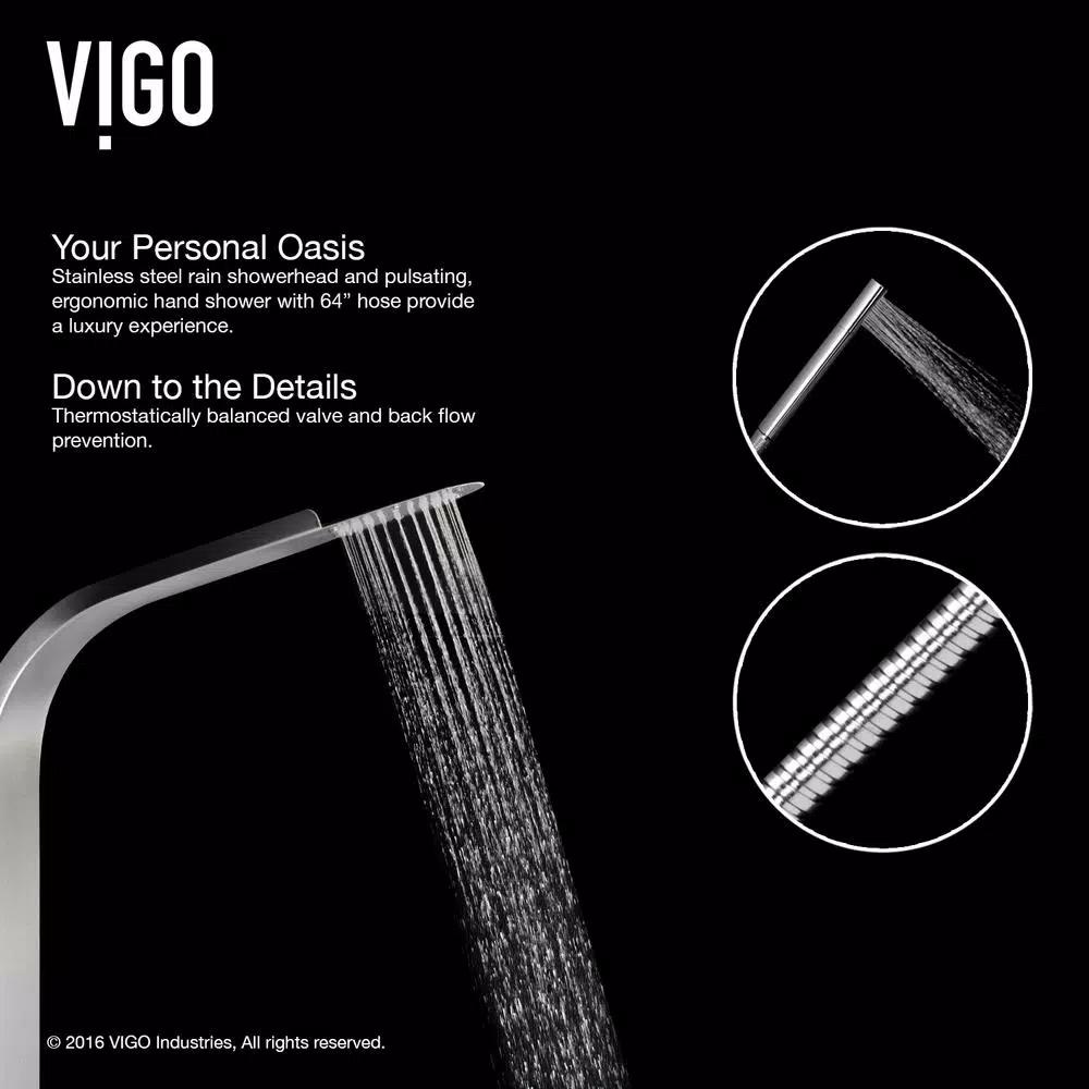 VIGO Brielle 70.5 in. Stainless Steel 6-Jet High Pressure Shower Panel System with Rainhead and Handheld