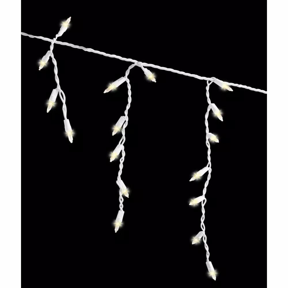 Home Accents Holiday Warm White LED Mini Icicle Lights, 54-Light Smooth Constant-On, 26.5 ft (Set of 4)