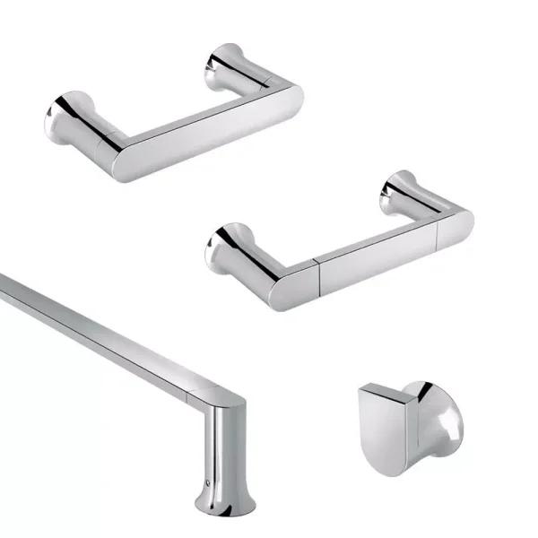 MOEN Genta 4-Piece Chrome Bath Hardware Set - Towel Bar, Hand Towel Bar, Robe Hook & Toilet Paper Holder