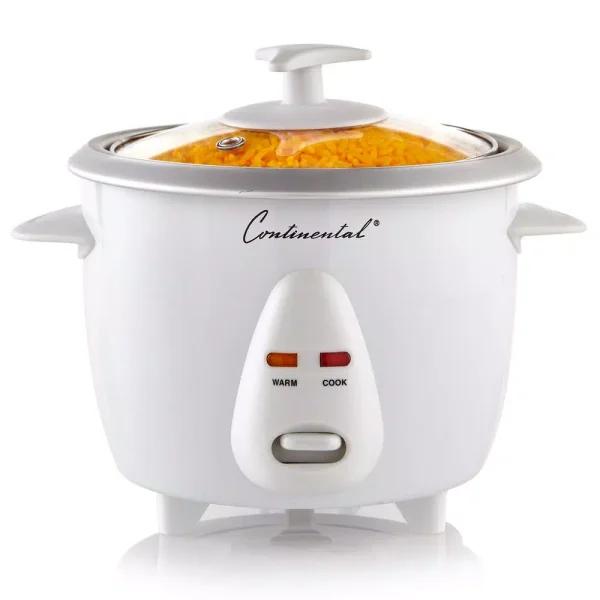 Continental Electric 6-Cup White Rice Cooker and Steamer with Tempered Glass Lid
