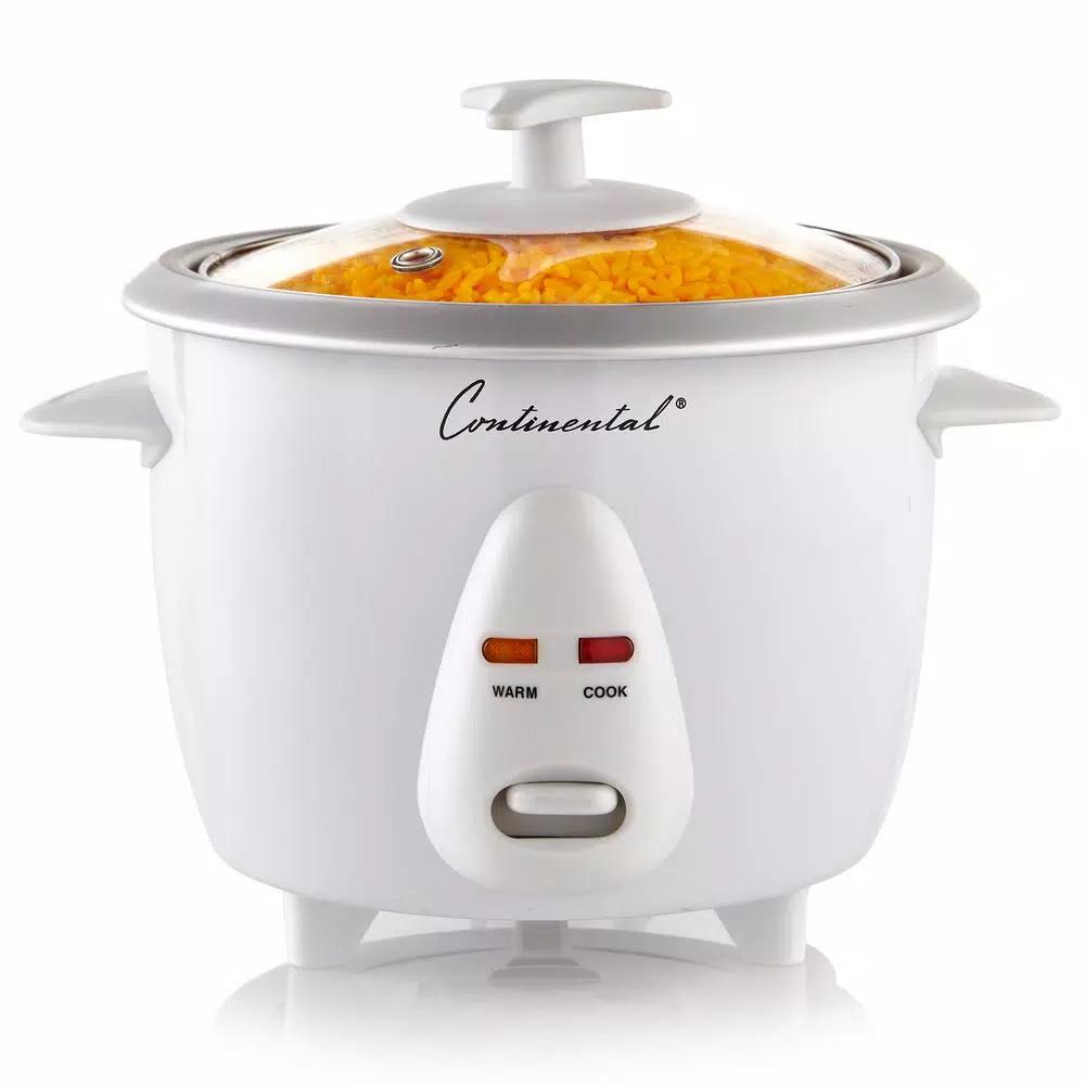 Continental Electric 6-Cup White Rice Cooker and Steamer with Tempered Glass Lid