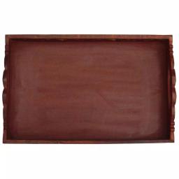 Benzara Carved Brown Wooden Serving Tray with Intricate Cutout Handles thumbnail 3