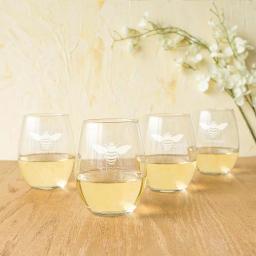 Cathy's Concepts Bee Thankful Stemless Wine Glasses, Set of 4, 21 oz. Hand-Blown Glassware thumbnail 5