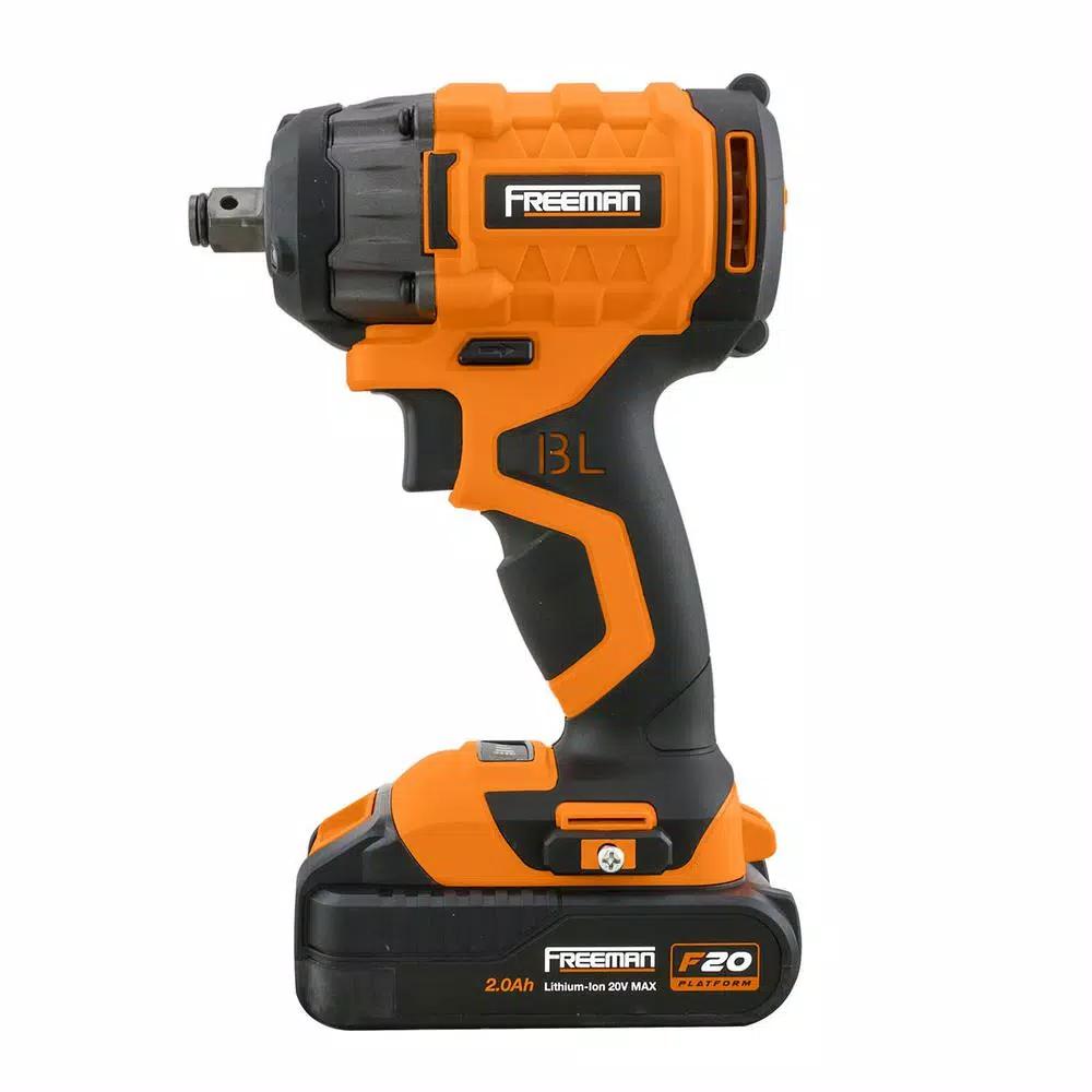 Freeman 20V Brushless 1/2 in. Cordless Impact Wrench Kit with Case and 2 Batteries