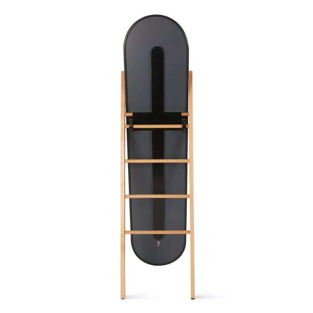 Umbra Modern Black Leaning Floor Mirror with Solid Wood Easel Storage Rack