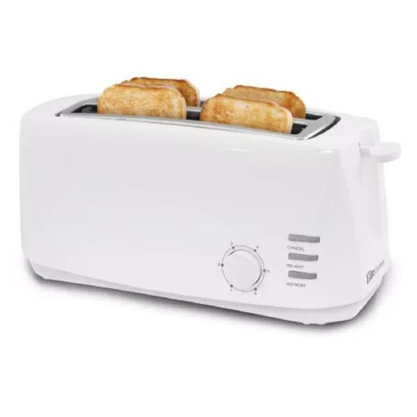 Elite Cuisine 4-Slice White Long Slot Toaster with Cool-Touch Exterior