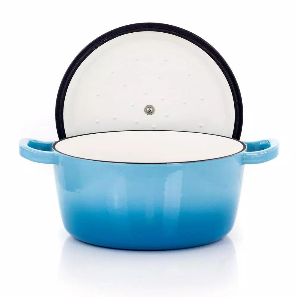 MegaChef 5 Qt. Round Enameled Cast Iron Casserole Dish with Lid, Blue
