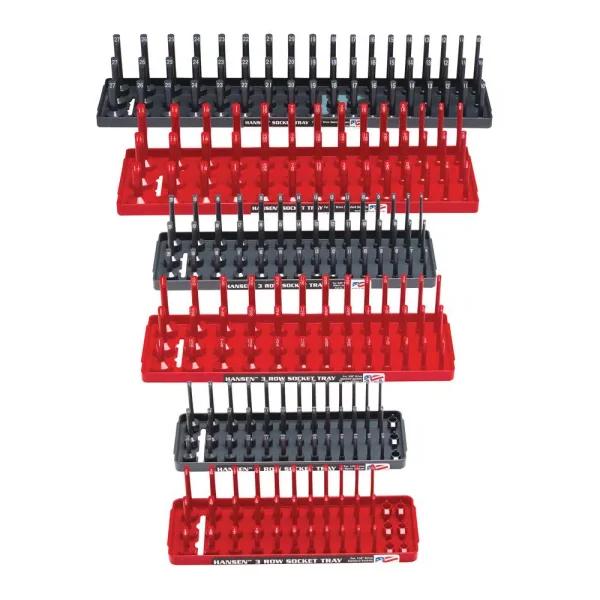 Hansen Global Inc. 6-Pack 3-Row Socket Holder Trays for 1/2 in., 3/8 in., and 1/4 in. Drives, SAE and Metric