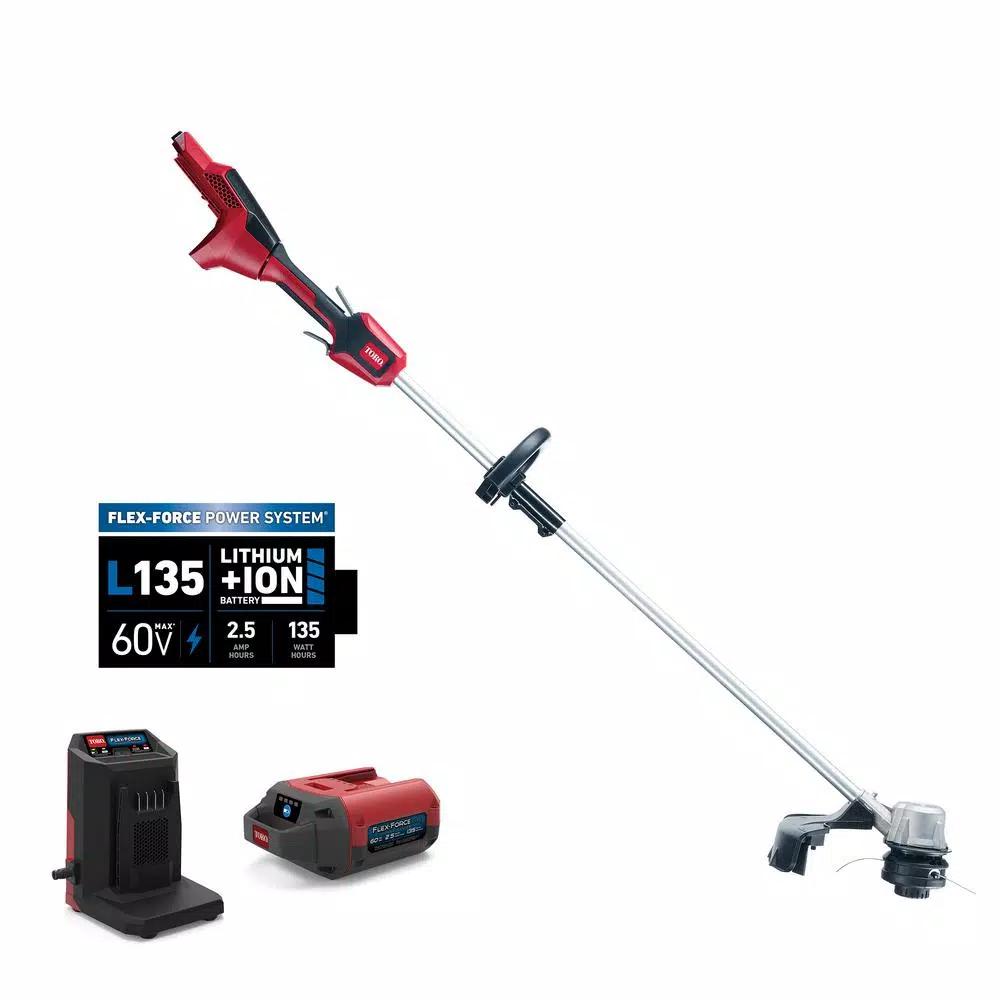 Toro 60V Max Flex-Force Brushless Cordless String Trimmer, 14-16 in. Cutting Width, 2.5 Ah Battery & Charger Included