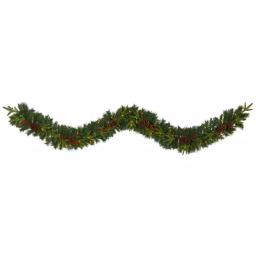Nearly Natural 9 ft. Pre-lit Mixed Pine Artificial Christmas Garland with 50 LED Lights, Berries & Pinecones thumbnail 1