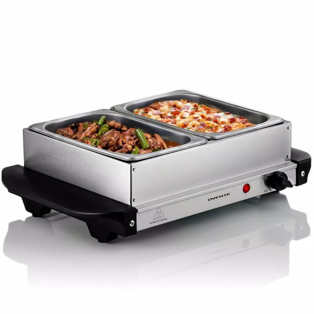 Ovente 2.1 qt. Electric Buffet Server, Stainless Steel Chafing Dish with 2 x 1L Warming Pans and Lids