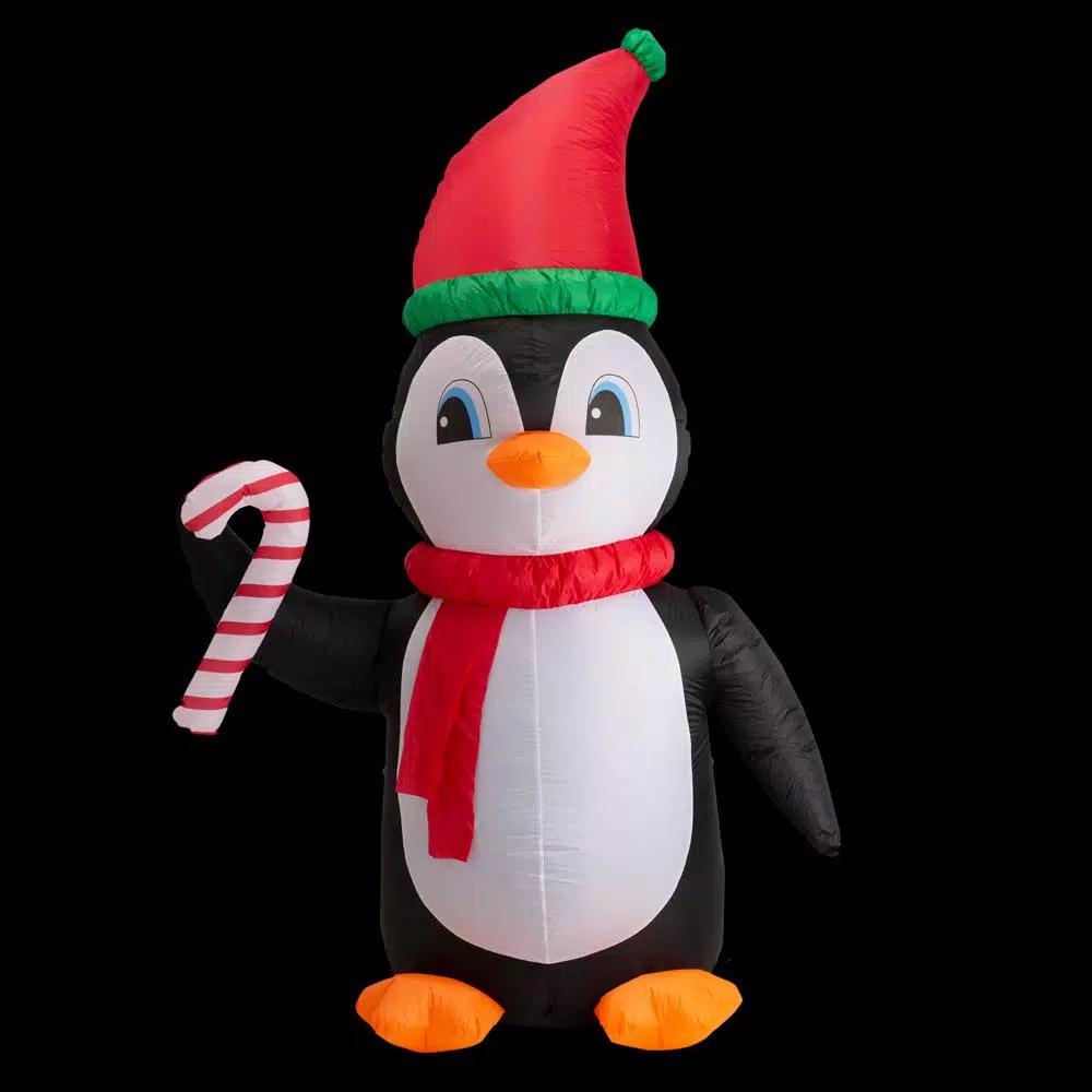 Glitzhome 8 ft. Airblown Inflatable Penguin Holiday Decor with Santa Hat and Red Scarf, Lighted