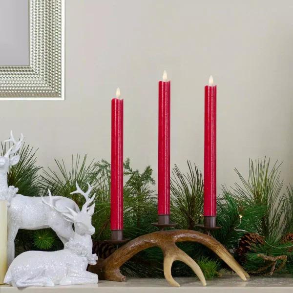 Northlight 12 in. Red Flameless Taper Christmas Candles with White Tip, Set of 2