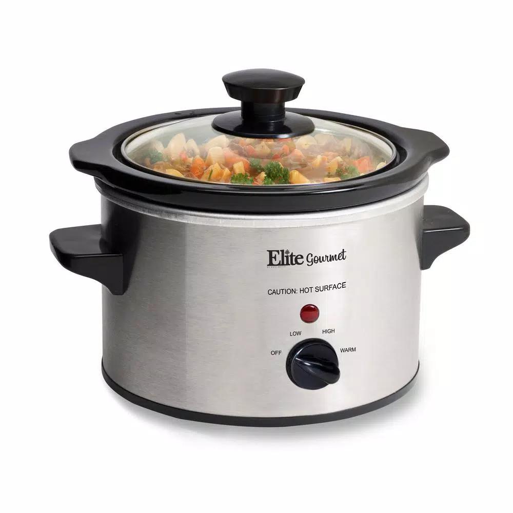 Elite 1.5 Qt. Stainless Steel Mini Slow Cooker with Removable Stoneware Pot