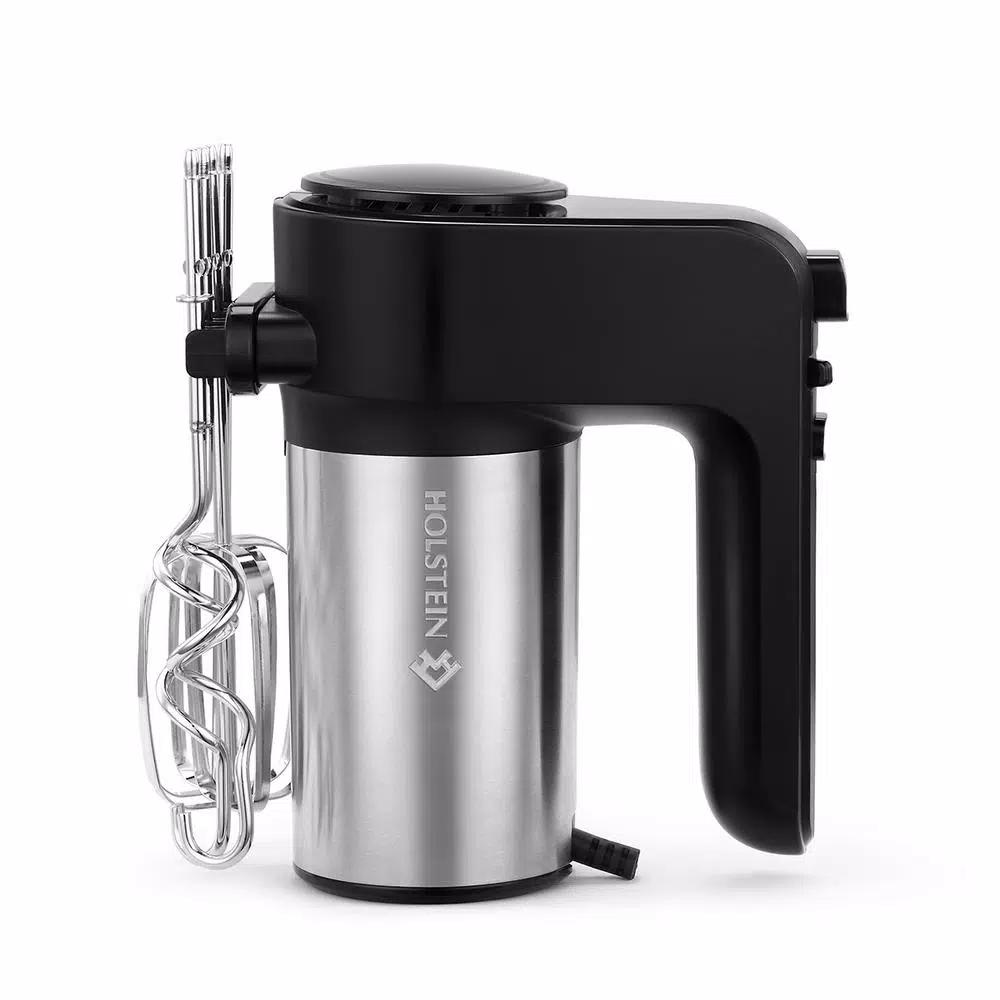 Holstein Housewares 250-Watt 6-Speed Hand Mixer with Turbo Function, Black Stainless Steel