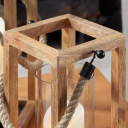 StyleWell Natural Mango Wood Candle Lanterns with Rope Handle, Set of 2 thumbnail 4