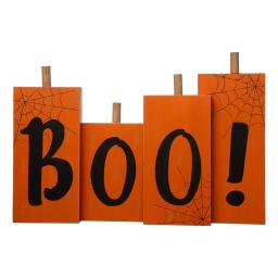Glitzhome 20 in. Halloween Wooden BOO Standing Decor with Orange Pumpkin Design thumbnail 1