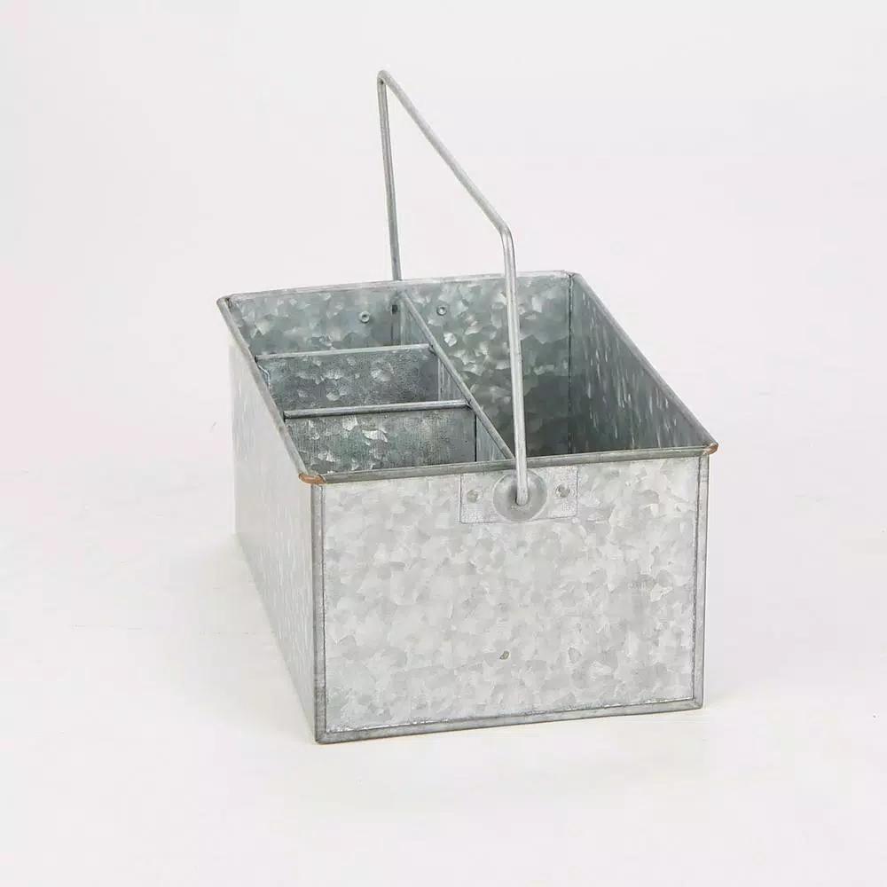 Mind Reader Silver Galvanized Steel Utensil Caddy - 3 Compartment Flatware & Condiment Organizer