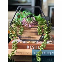 Flora Bunda 11 in. Hexagon Wood and Metal Faux Succulent Wall Planter Hanging Garden thumbnail 4