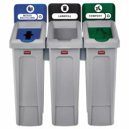 Rubbermaid Commercial Products 69 Gal. Slim Jim 3-Stream Recycling Station Kit - Landfill & Mixed Recycling thumbnail 2