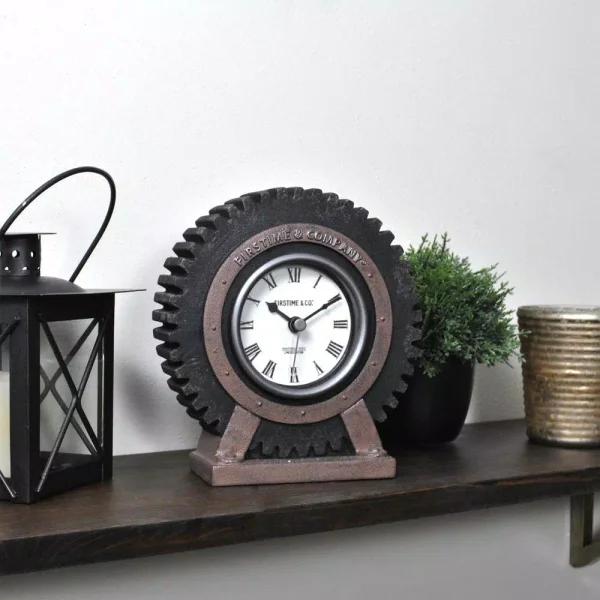 FirsTime & Co. Gear Tabletop Analog Clock - Satin Black & Aged Rust