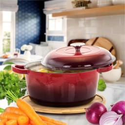 MegaChef 5 Qt. Round Enameled Cast Iron Casserole Dish with Lid, Red thumbnail 6