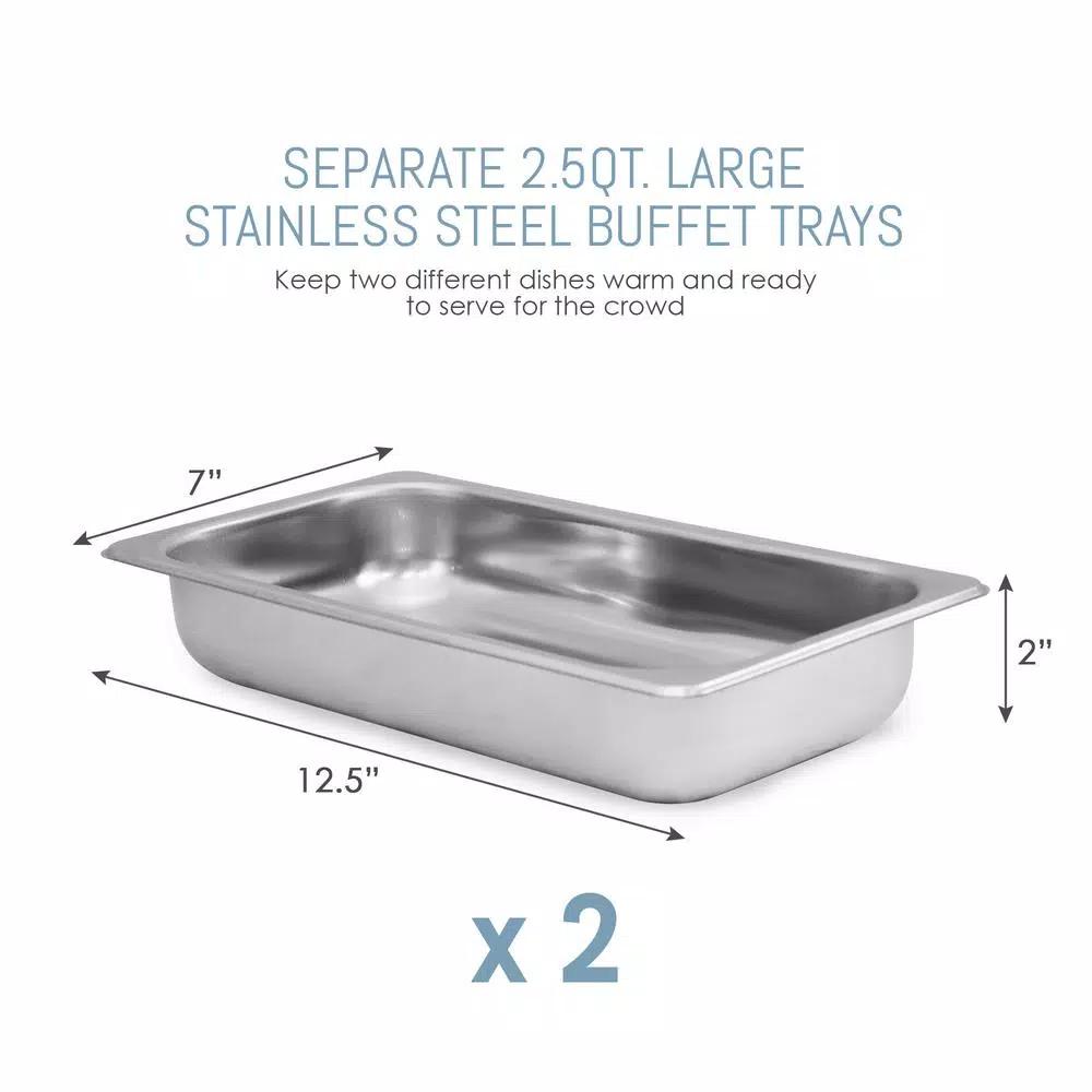 Elite Gourmet 2.5 Qt. Stainless Steel Buffet Server with 2 Crocks and Warming Tray